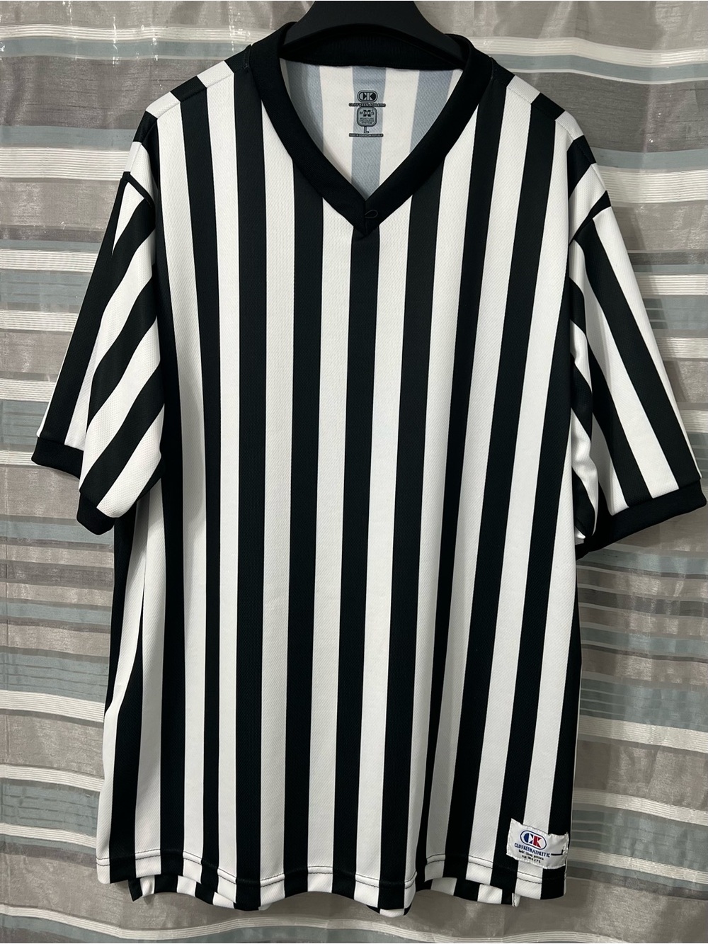 Cliff Keen Men's Referee/Official Black & White Striped V-Neck Performance Shirt